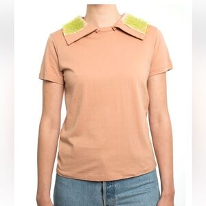 PRADA Cotton Polo T-Shirt Small
Peach Lime Green Paillette
Removable Collar RARE